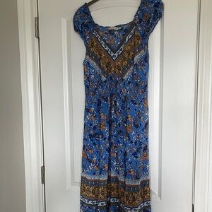 🦋RUSTTYDUSTTY ,Boho Floral Blue and Brown Women'sMaxi Dress🦋